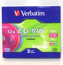 CD RW Hi-Speed Colour Verbatim Single Pack